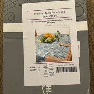 Geometric Table Runner & Placemats Set - Blue and Cream